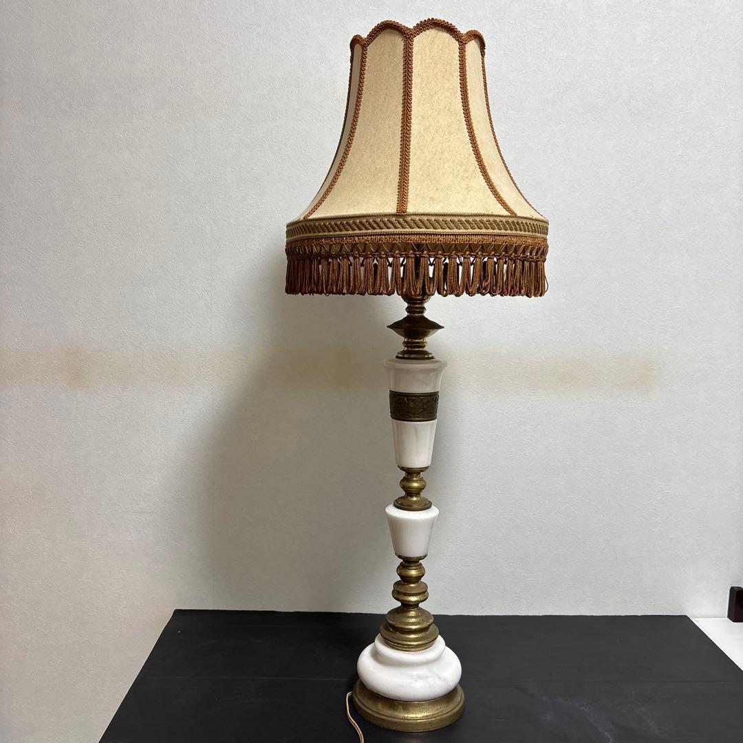 アンティークランプミルク色真鍮大理石