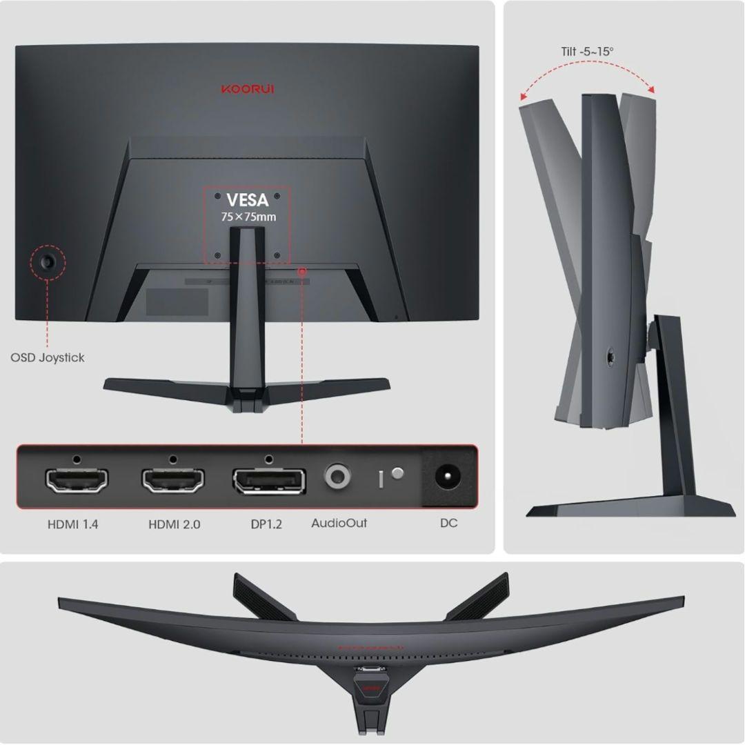 KOORUI 曲面モニター ゲーミングモニター M24G3F 湾曲 24E6C