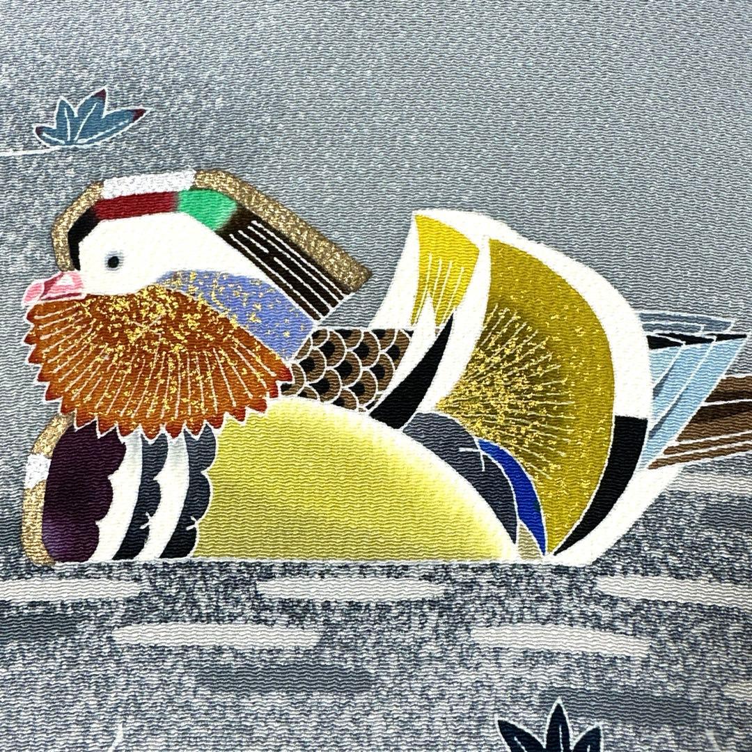 専用帯4605●人間国宝 友禅作家 羽田登喜男 高級正絹名古屋仕立て名古屋帯鴛鴦