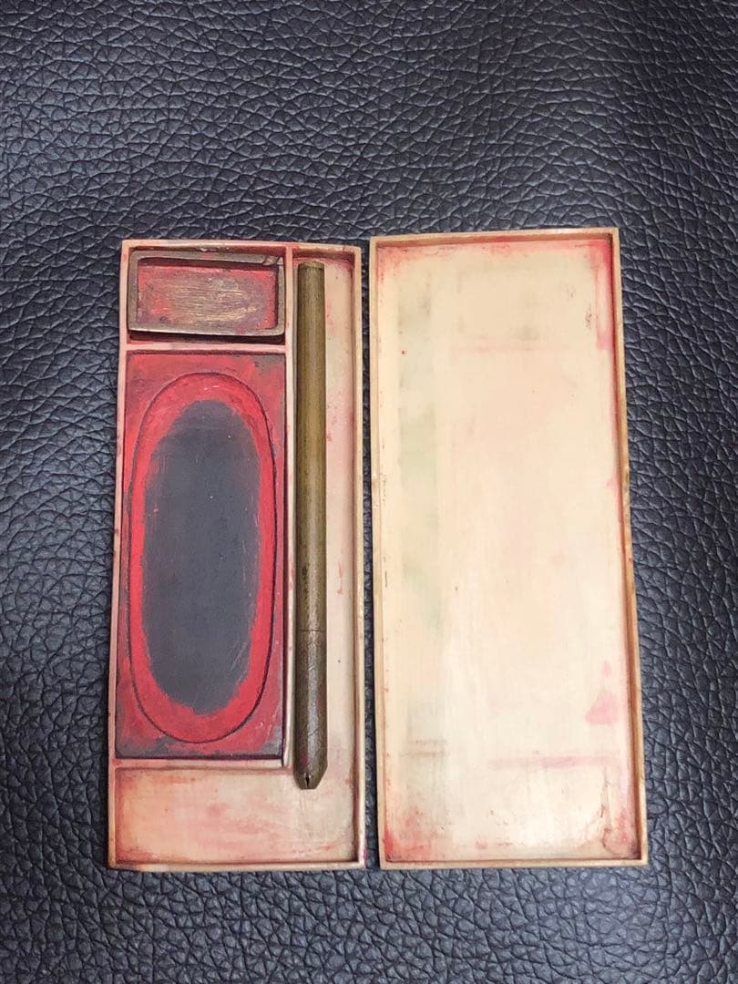 古美術 小硯　硯箱 ミニサイズ　天然素材 マンモス 象牙調　希少品