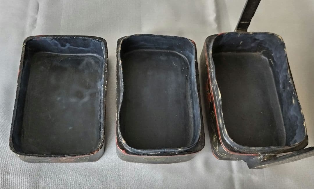 重箱 陶器蓋 草花 鹿 二段重 骨董 ヴィンテージ 時代物 中国 アジア