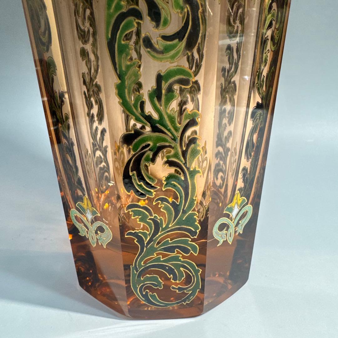 窯彩硝子 雨宮喜能登 エナメル 金彩 フラワーベース 花瓶 クリスタルガラス