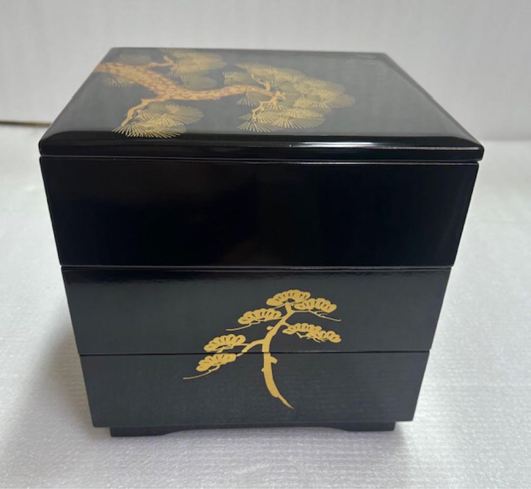 重箱2 輪島漆器/木製漆器/金色松模様/三段重箱