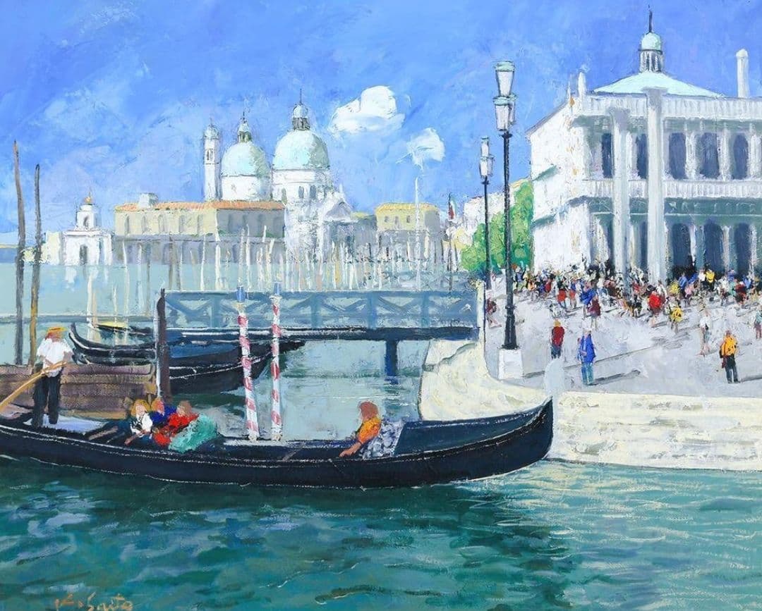 斉藤要「ベネチア」油彩 8号 【真作】白い建物に映える青空 ◆街名画