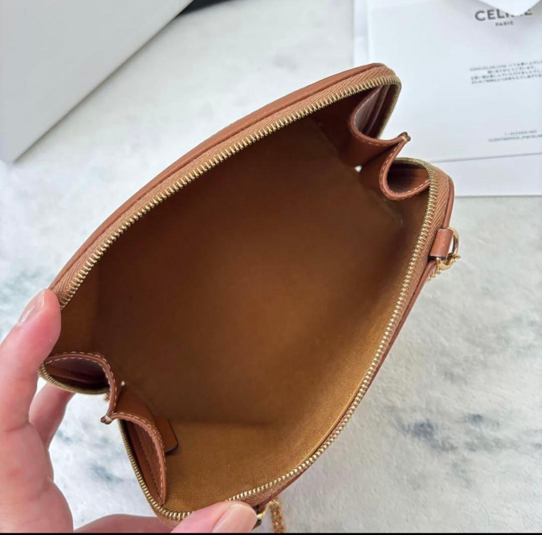 美品　セリーヌ　チェーン　クラッチ　トリオンフ　キャンバス ラムスキン