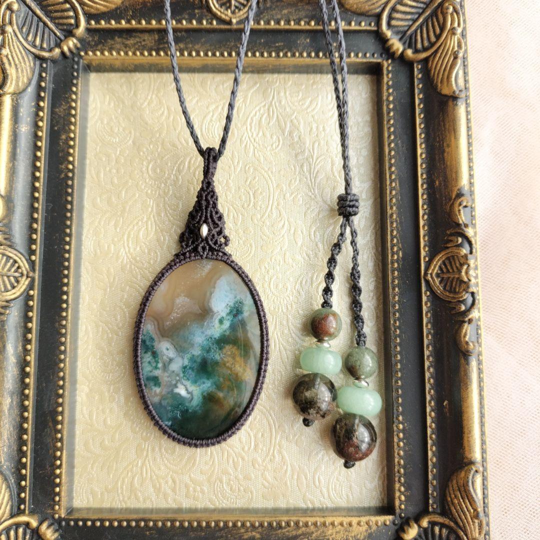 モスアゲート　マクラメ編みネックレス他1点同梱