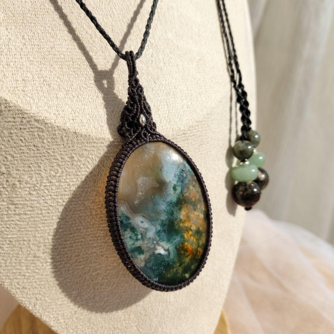 モスアゲート　マクラメ編みネックレス他1点同梱