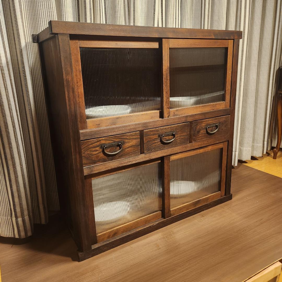 昭和レトロ 水屋箪笥 飾り棚 古家具 木製キャビネット 食器棚 時代箪笥