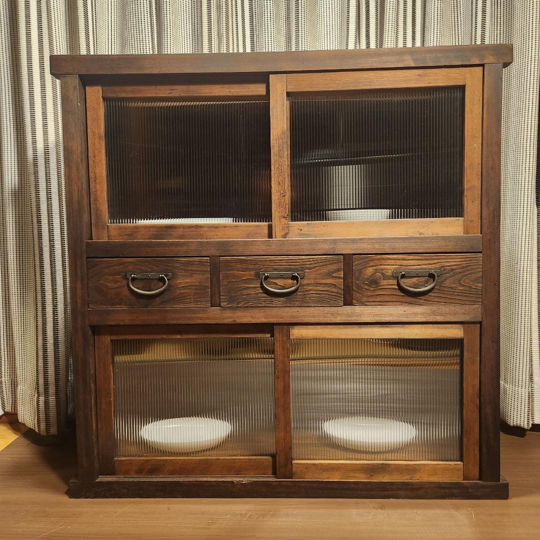 昭和レトロ 水屋箪笥 飾り棚 古家具 木製キャビネット 食器棚 時代箪笥