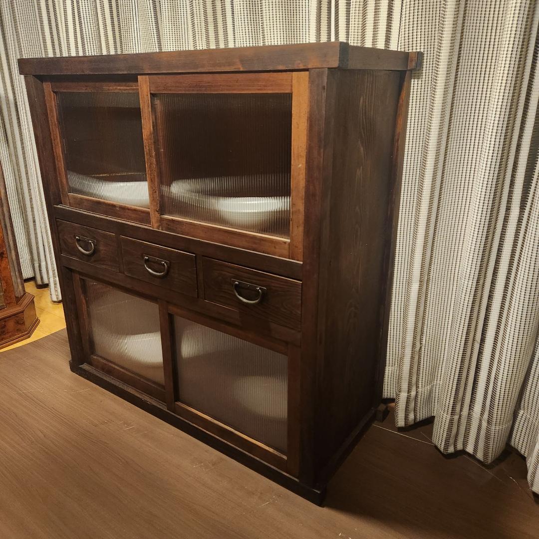昭和レトロ 水屋箪笥 飾り棚 古家具 木製キャビネット 食器棚 時代箪笥