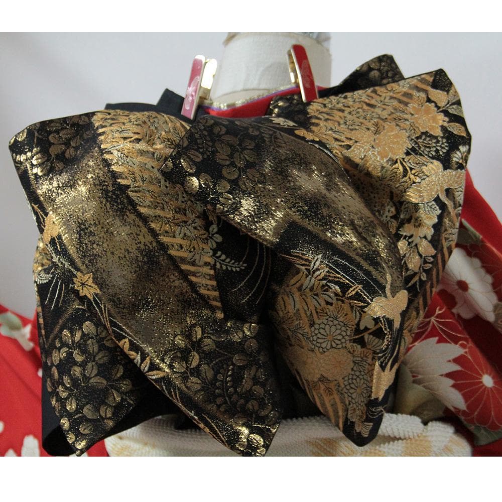 赤■シルク 定番人気■振袖5点セット 帯/帯あげ/帯じめ/伊達衿 No/RF1