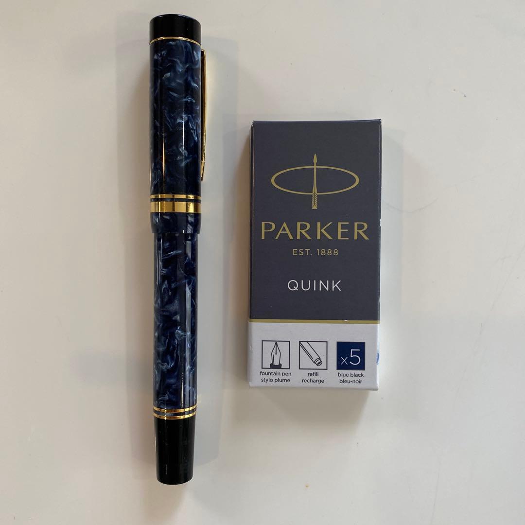 パーカー万年筆 デュオフォールド ブルーマーブル　ペン先18金750F