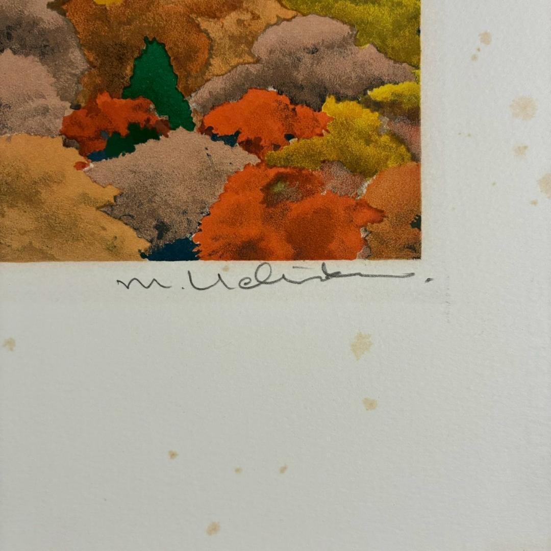 内田正泰「炭焼小屋の秋」リトグラフ 直筆サイン入り 額縁入り 風景画 紅葉