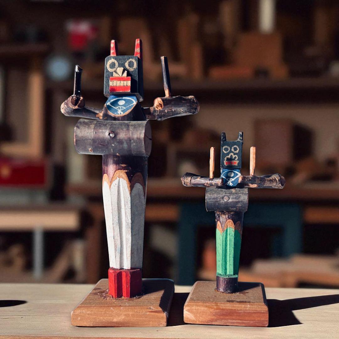 戦前廃絶古玩 秋田県角館・郷土玩具・桜人形佐々楽（ササラ）舞×2体セット