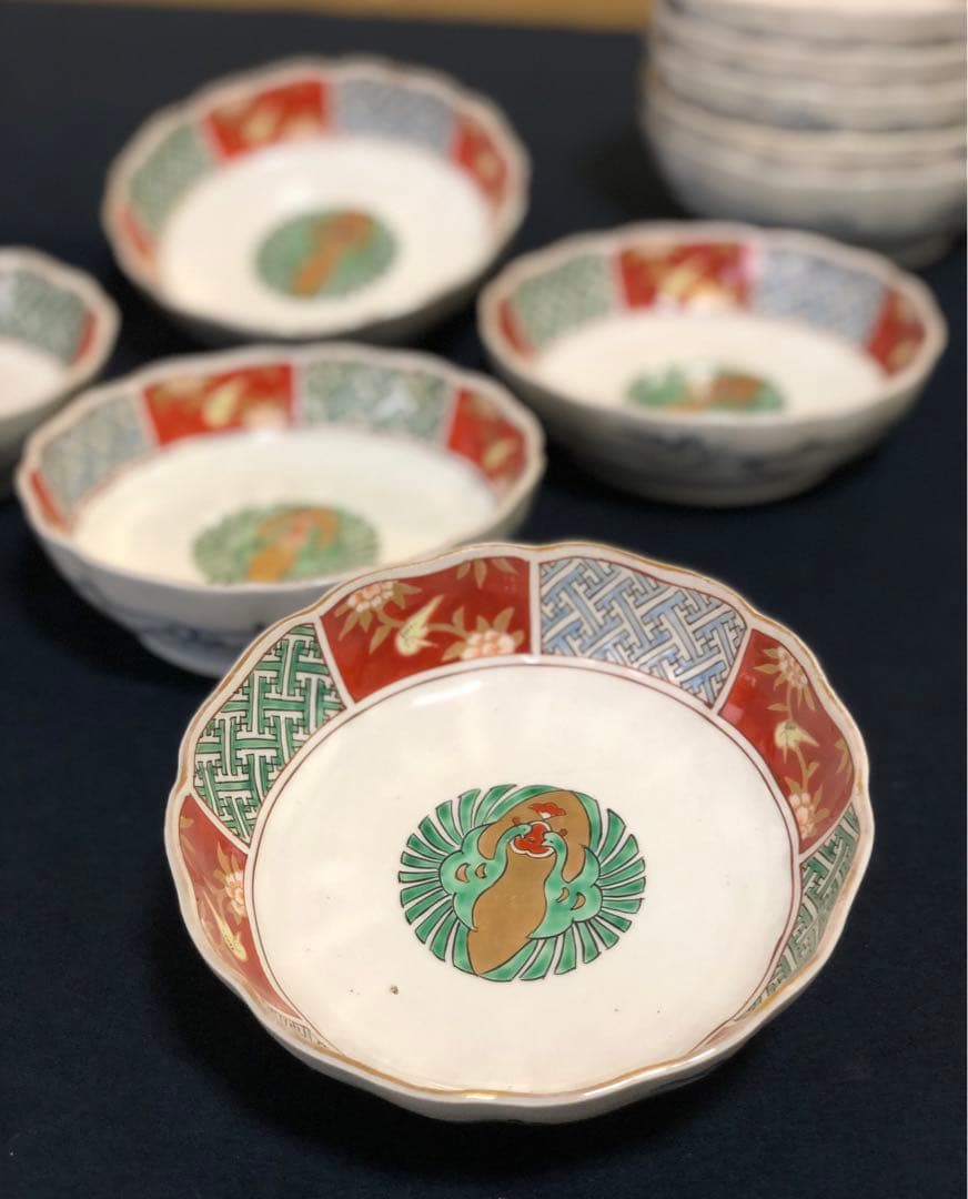 《R》伊万里 金彩 赤絵 孔雀 なます皿5客 膾皿　250925あ4