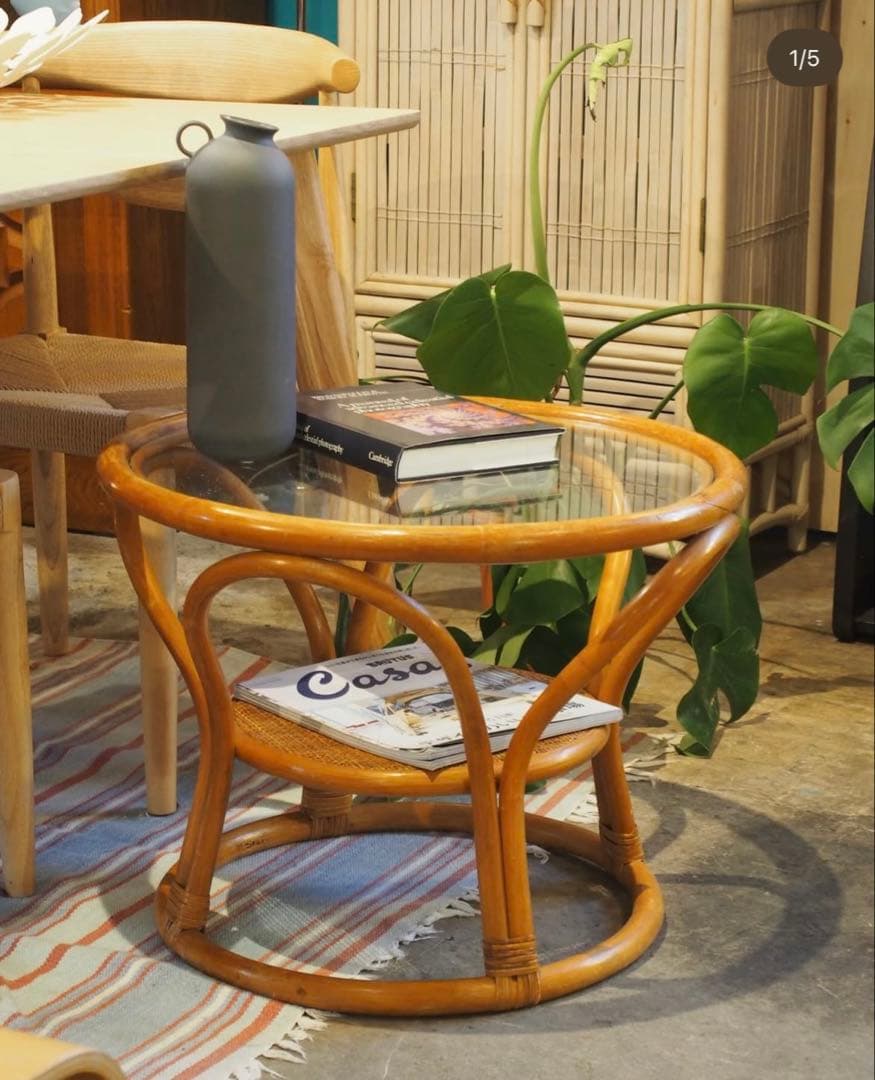 ラタン×ガラス ラウンドサイドテーブル【monoroom町田】