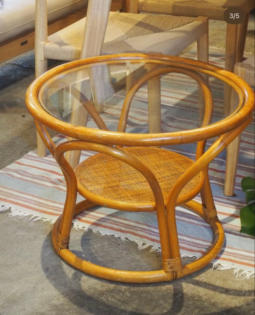 ラタン×ガラス ラウンドサイドテーブル【monoroom町田】