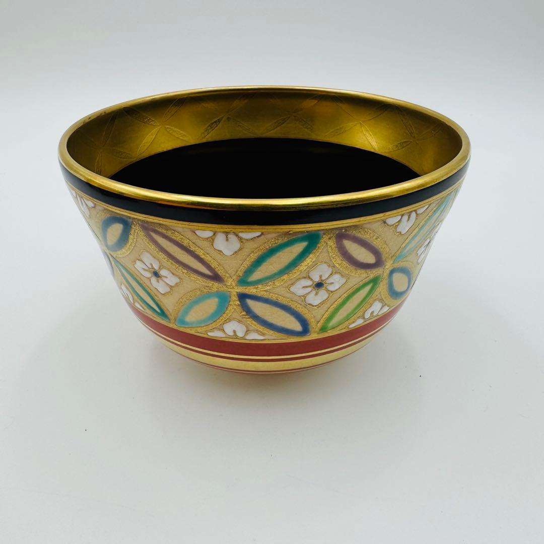 【川上一光　仁清写　帯七宝茶碗　共箱　茶道具】骨董　アンティーク　インテリア