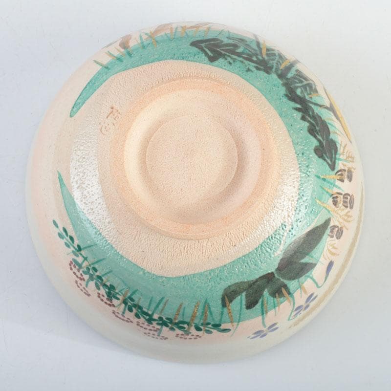 茶道具　福森阿也作　乾山写　色絵　花草文　茶碗　共布共箱　C　9475