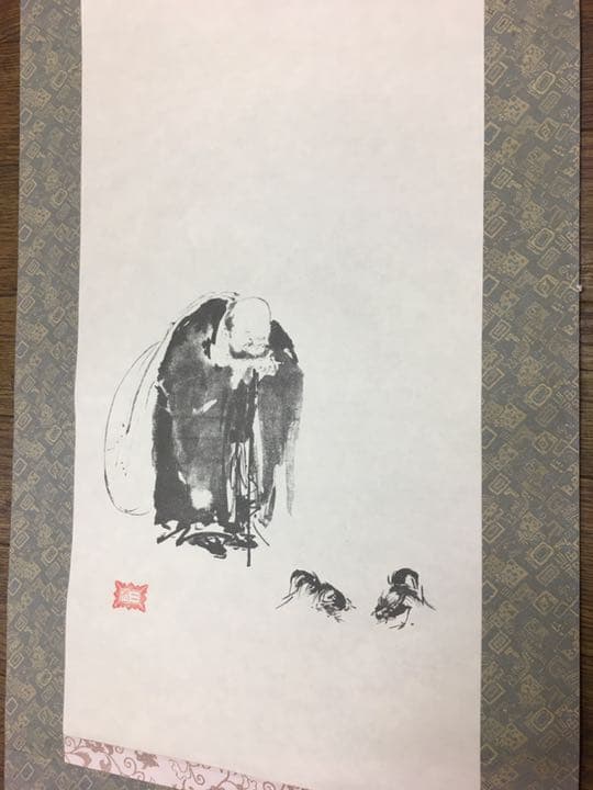 名画　宮本武蔵の復刻画　掛軸　又は額縁ブラウン平方フラット