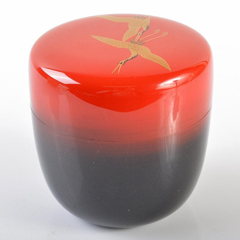 茶道具　山中塗　中村宗悦作　鶴蒔絵　大棗　共箱　V　R6343