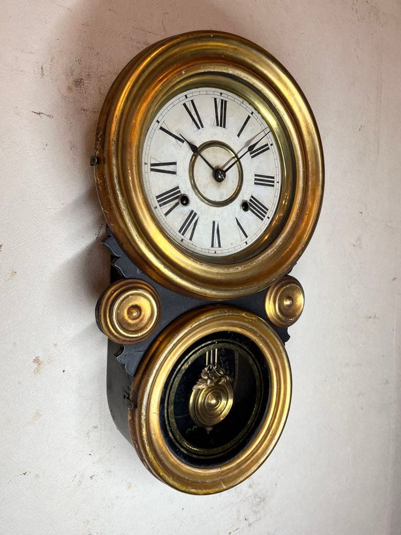 金ダルマ　程度良　柱時計　古時計　振り子　レトロ　ゼンマイ　精工舎　ボンボン