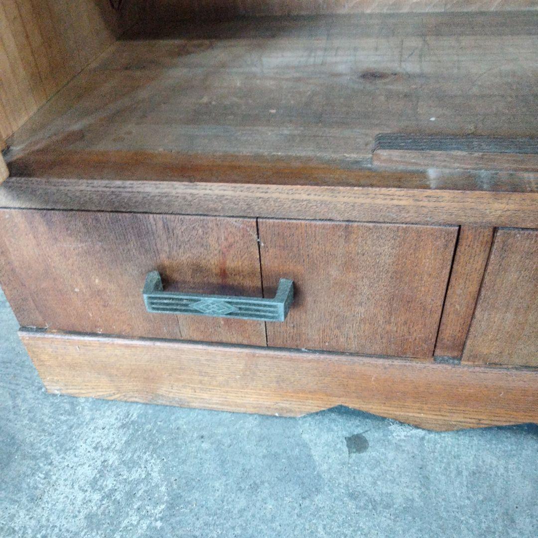 昭和レトロ 古家具 ガラス戸 木製キャビネット 食器棚 サイドボードカップボード