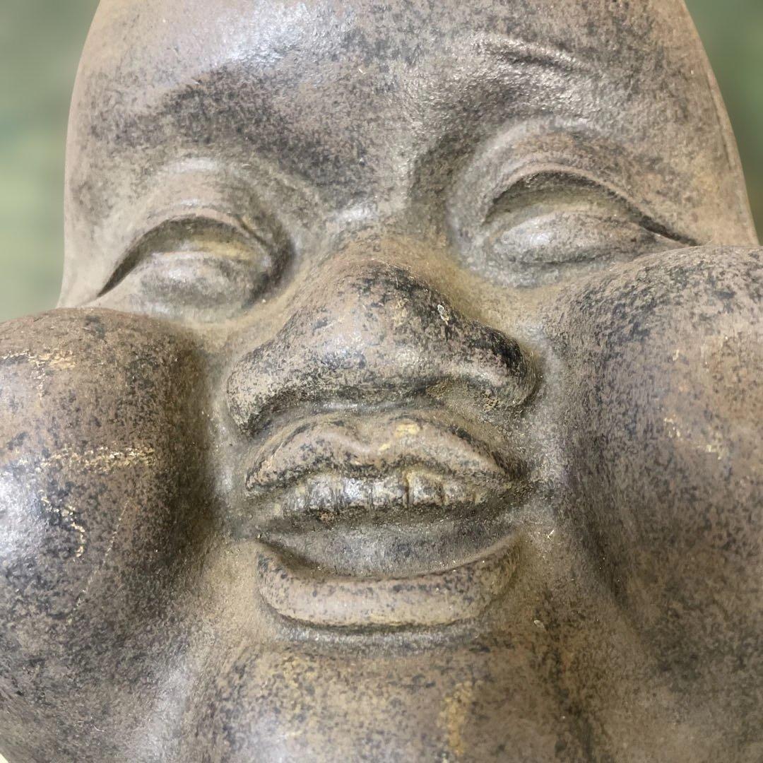 金属製オタフク　お福様ふっくらした頬　お福様のお面　骨董　美術品　重厚感あります