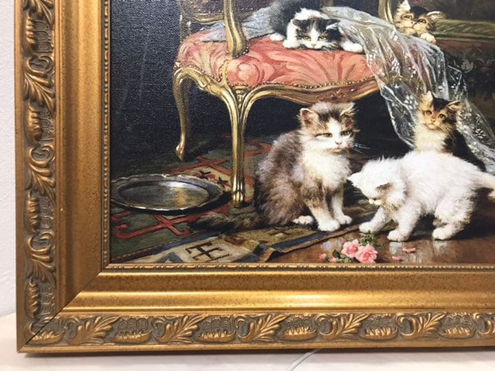 絵画 油絵風プリント アンティーク風 猫