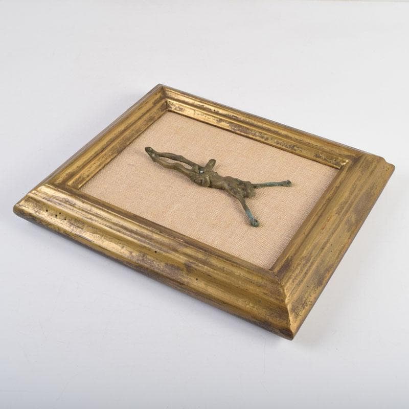 キリスト教　銅製　キリスト磔刑像　額装　C　9172