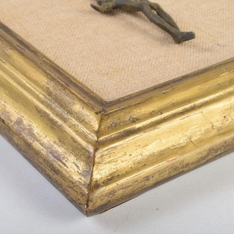 キリスト教　銅製　キリスト磔刑像　額装　C　9172