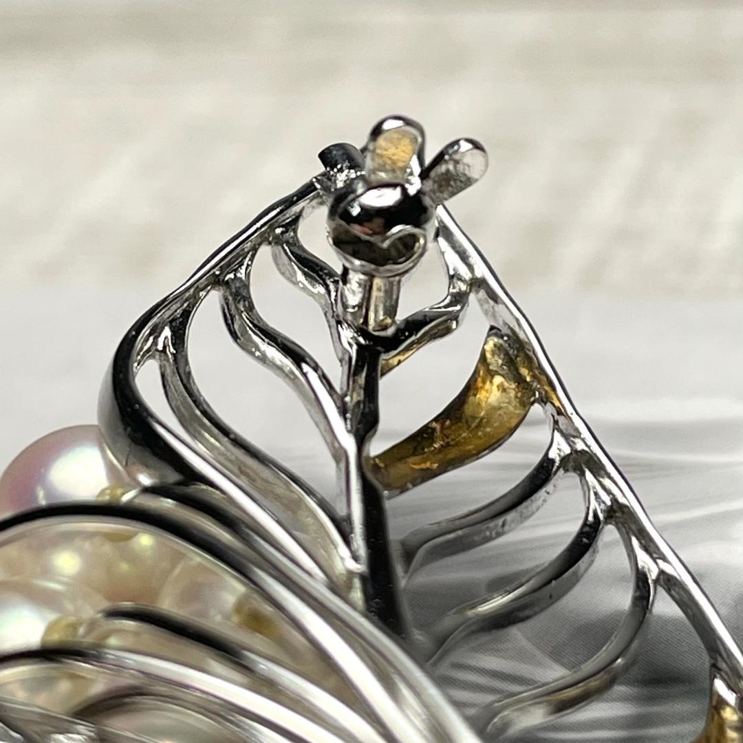 K18 シルバー パール ブローチ ピンバッチ 葉っぱ leaf