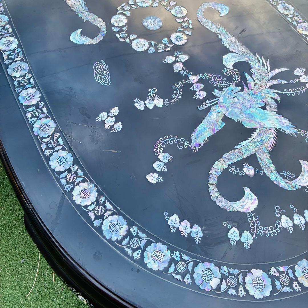 座卓 鳳凰アート 螺鈿細工 鳳凰 座卓テーブル黒 漆塗