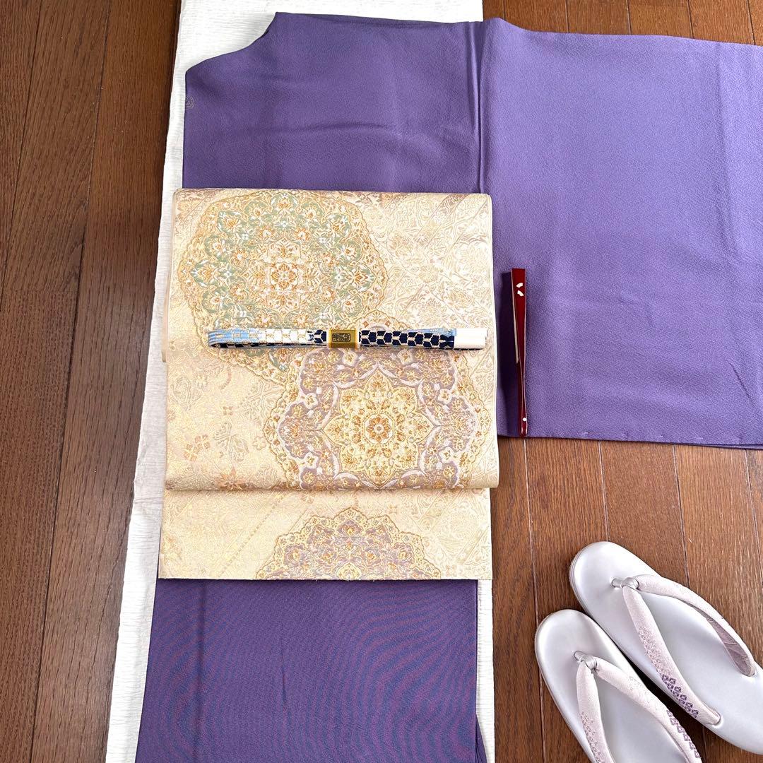 川島織物 淡い配色が上品な西陣織袋帯 金糸正倉院華文様