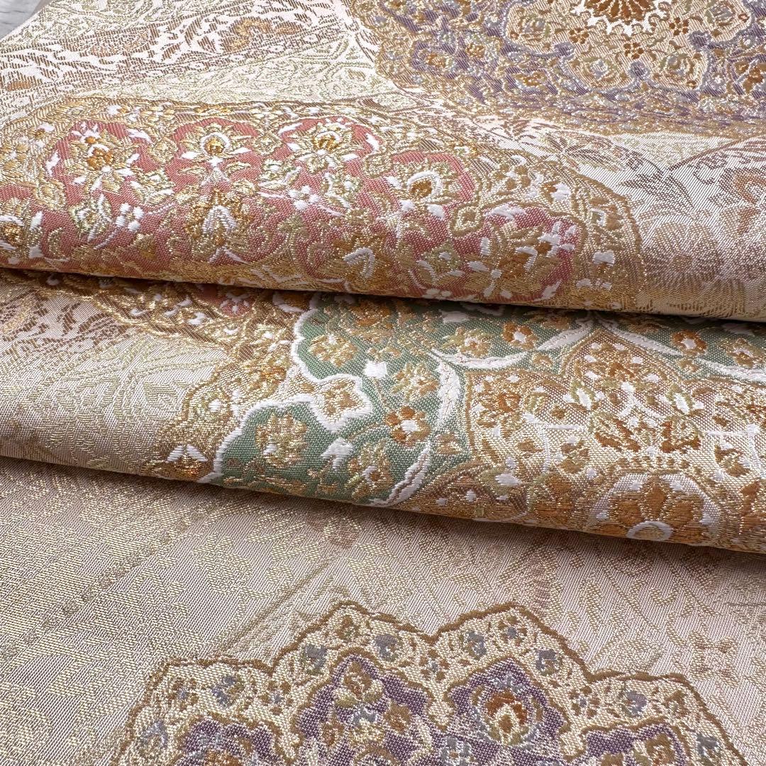 川島織物 淡い配色が上品な西陣織袋帯 金糸正倉院華文様