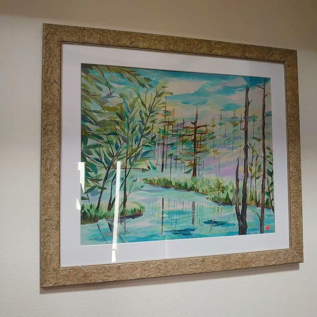 【美品】風景画　千切り絵作家　署名入り　高級額縁　大型絵画　高級和紙　30号