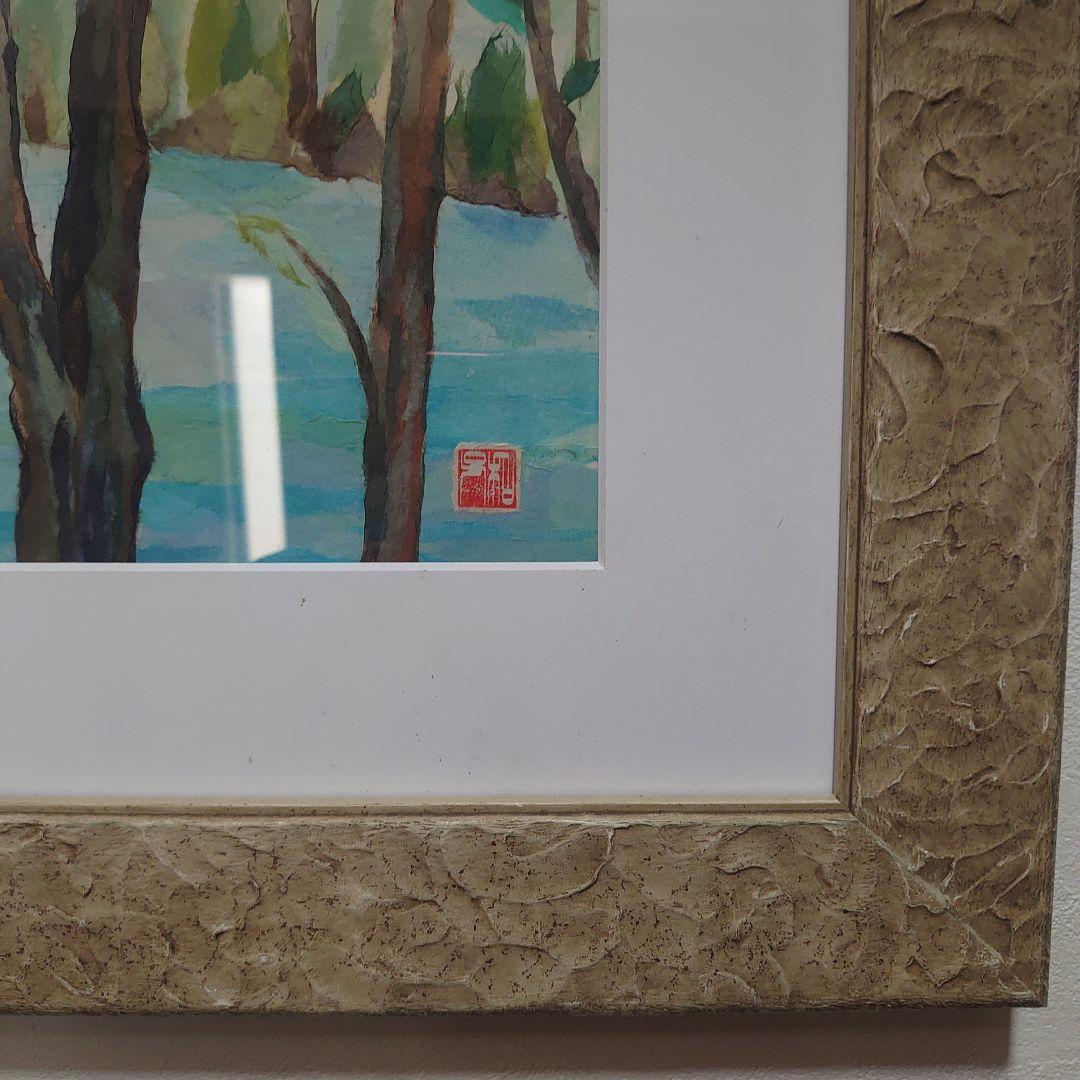 【美品】風景画　千切り絵作家　署名入り　高級額縁　大型絵画　高級和紙　30号