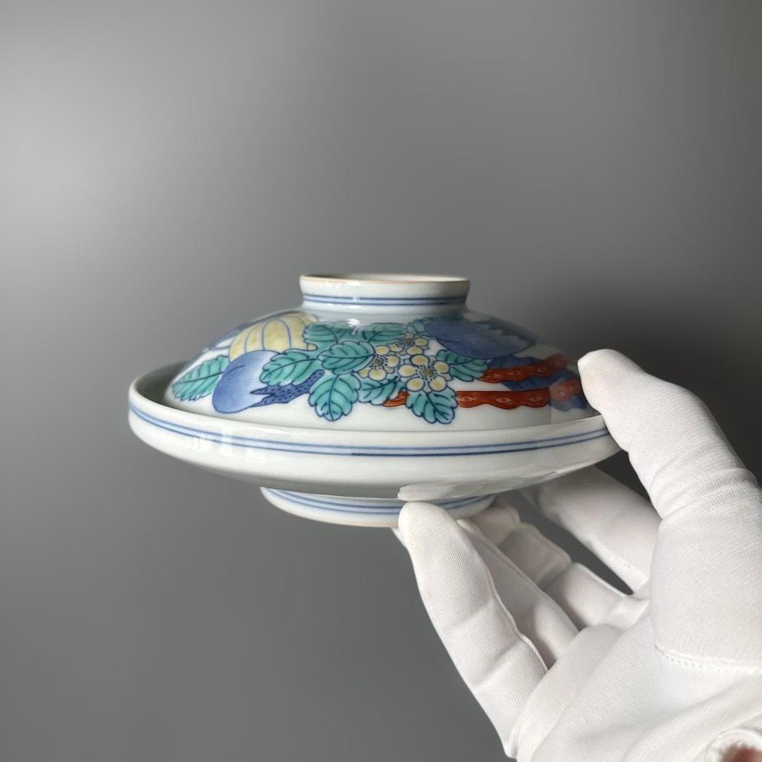 人間国宝　十三代　今泉今右衛門　錦　野菜絵蓋物　五客　共箱　有田焼　鍋島様式