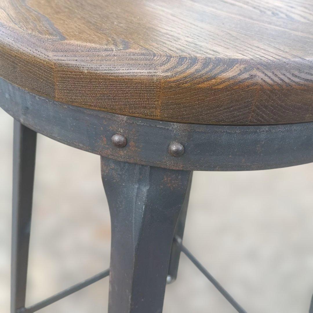 S*y様 5001）円形木製座面のアイアンスツール　ヴィンテージ　インダストリア