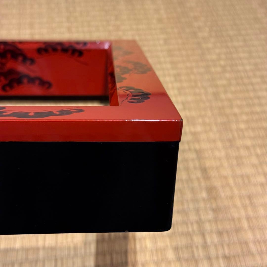 能登輪島塗 慶塚 朱塗老松蒔絵 炉縁 共箱 共布