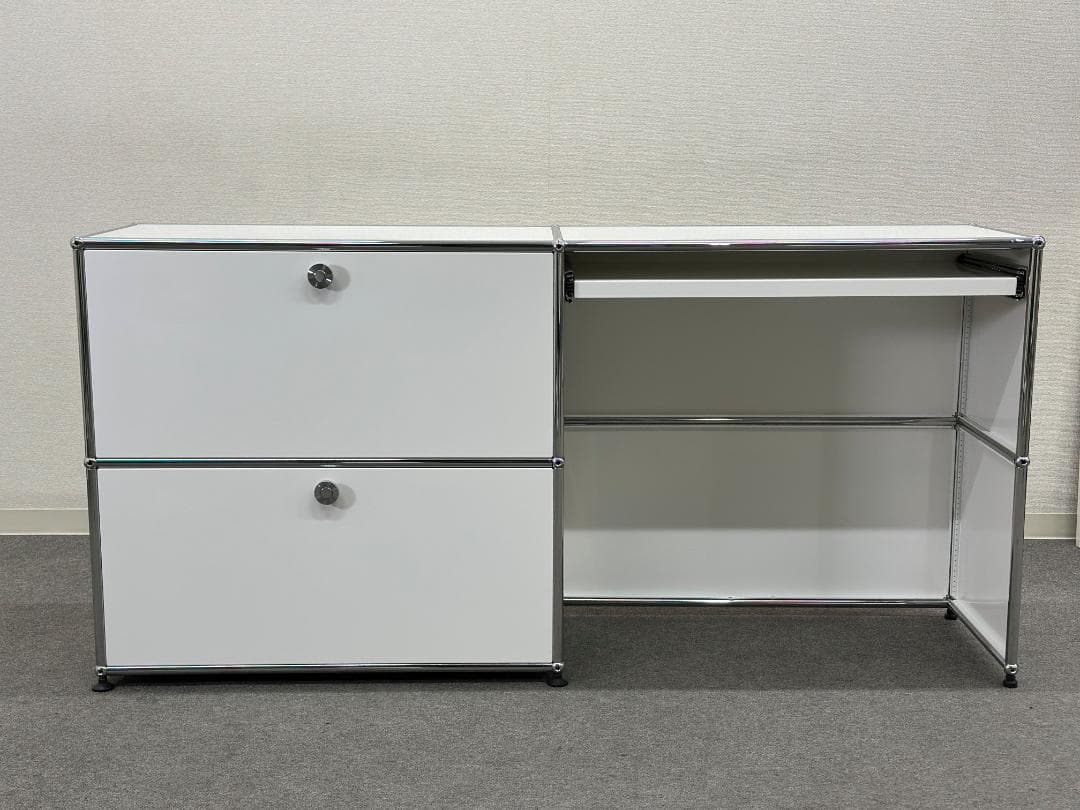 正規品■USMハラー■1列2段キャビネット＆デスク 　キーボードスライダー付　白