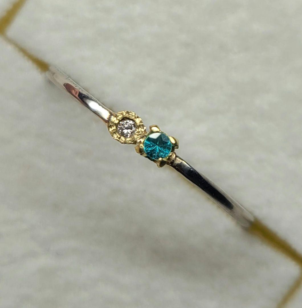 ブルーネオンとピンクの輝き★パライバトルマリン&ピンクダイヤモンドリング18金★