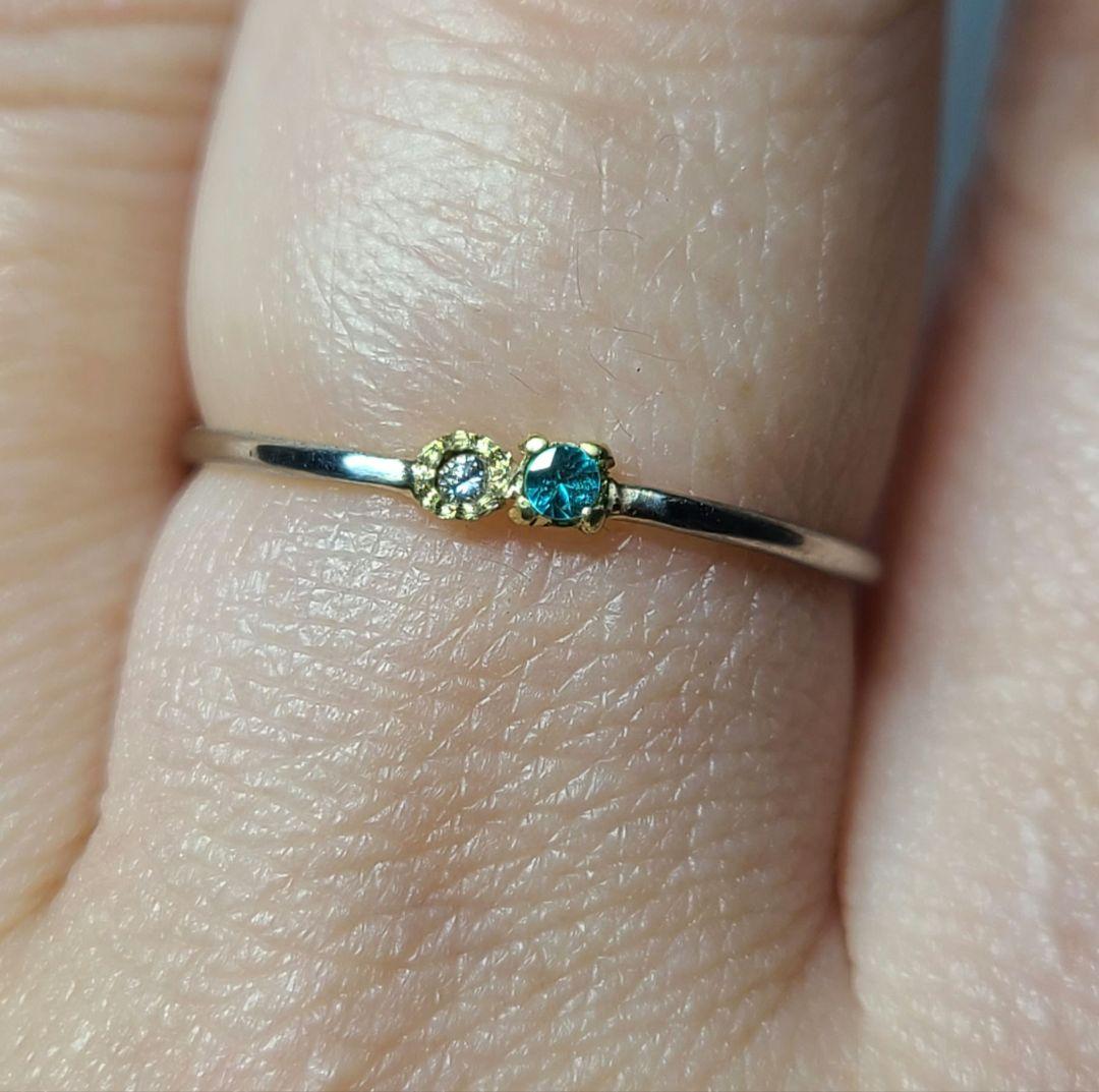 ブルーネオンとピンクの輝き★パライバトルマリン&ピンクダイヤモンドリング18金★