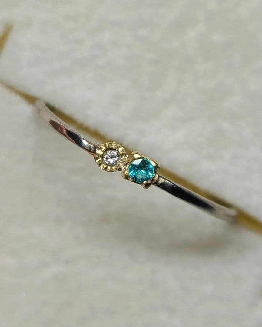 ブルーネオンとピンクの輝き★パライバトルマリン&ピンクダイヤモンドリング18金★