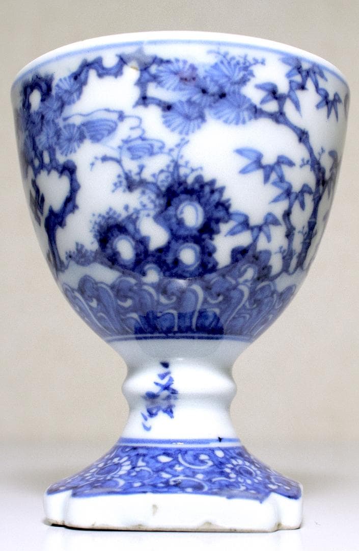 『鳳樹軒 文平 造』染付 四君子図 馬上杯