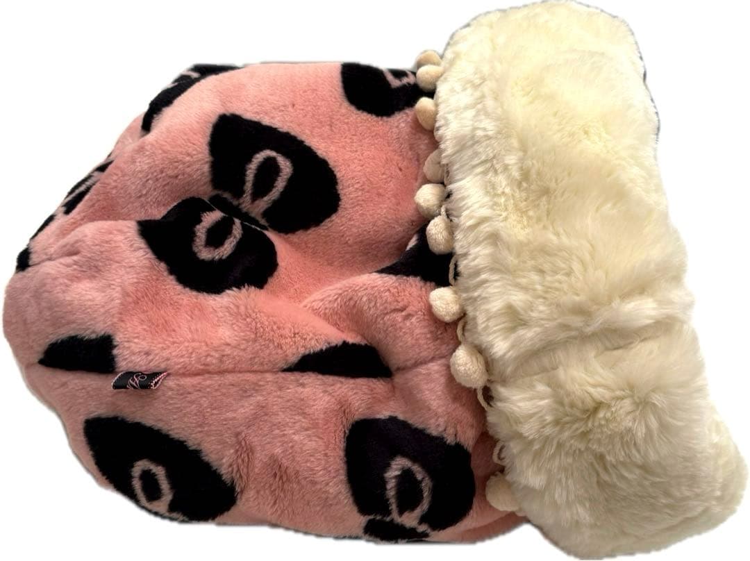 ★新品未使用★ふわふわ暖かい リボン柄ファーベッド リバーシブル 小型犬 小動物