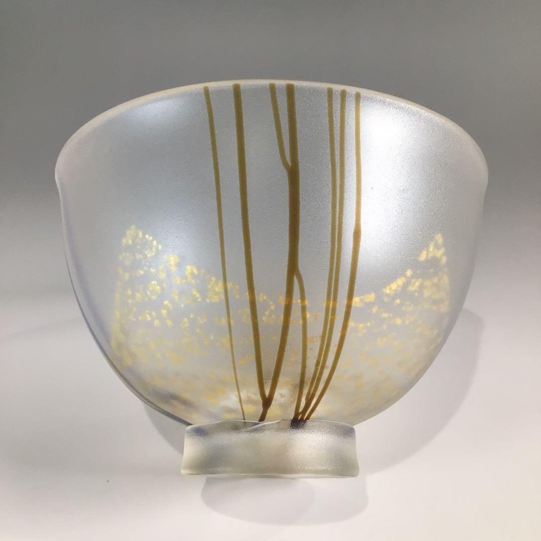 Ｐ６７４　茶碗　『堀口幸子造』『金箔麦藁手』『瑠璃茶碗』　義山茶碗　共箱　茶道具