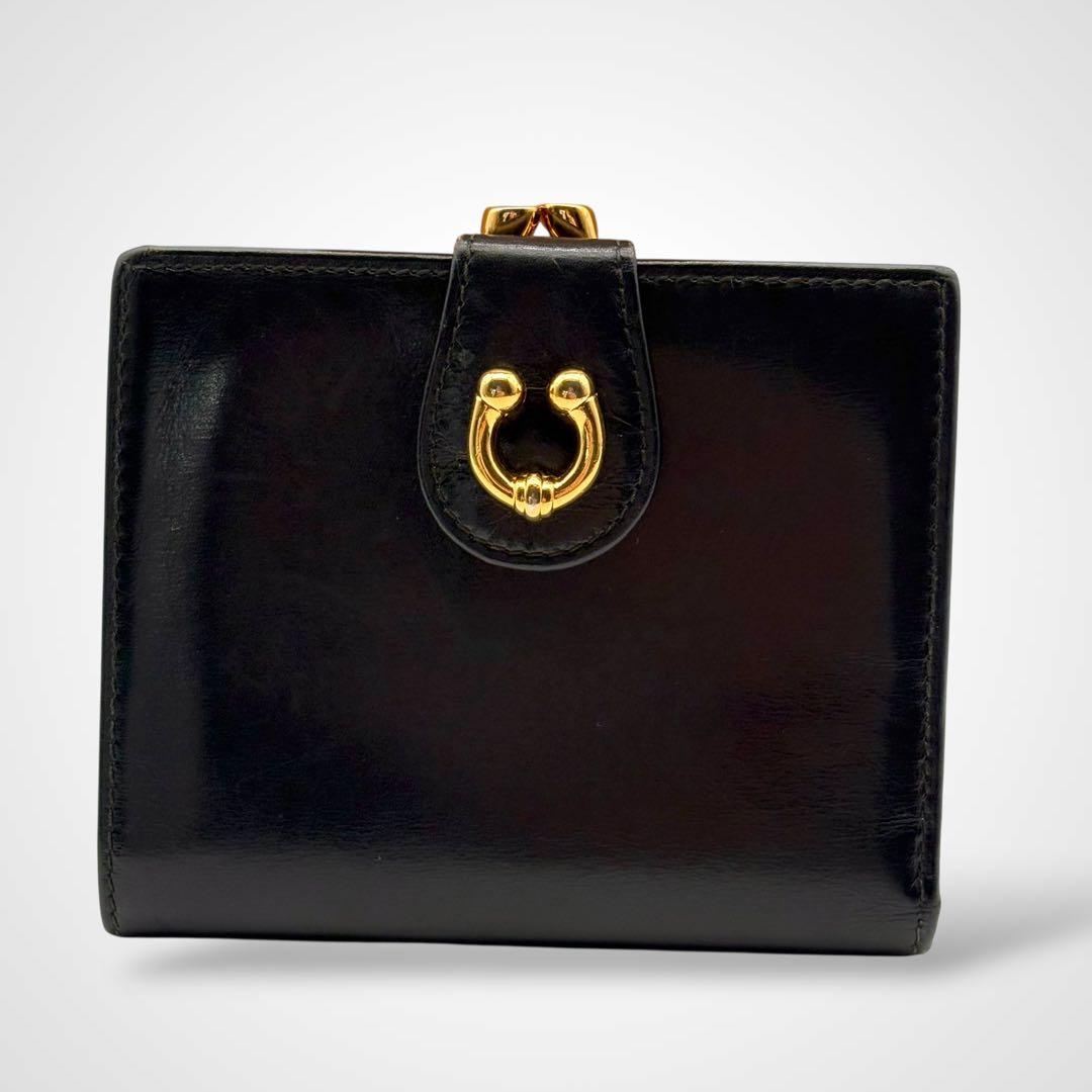 希少✨GUCCI グッチ 二つ折り財布 がま口 レザー ブラック イタリア製