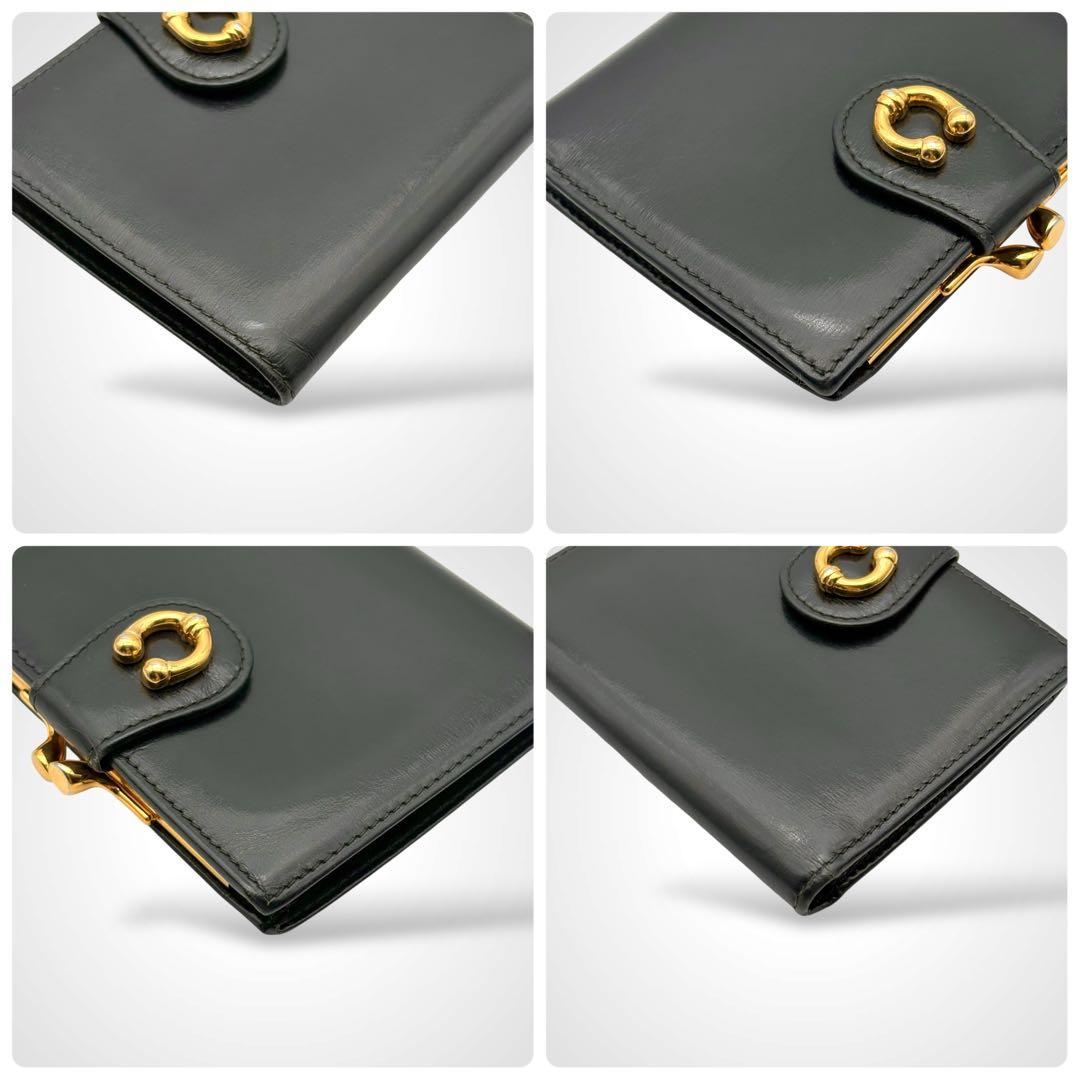 希少✨GUCCI グッチ 二つ折り財布 がま口 レザー ブラック イタリア製