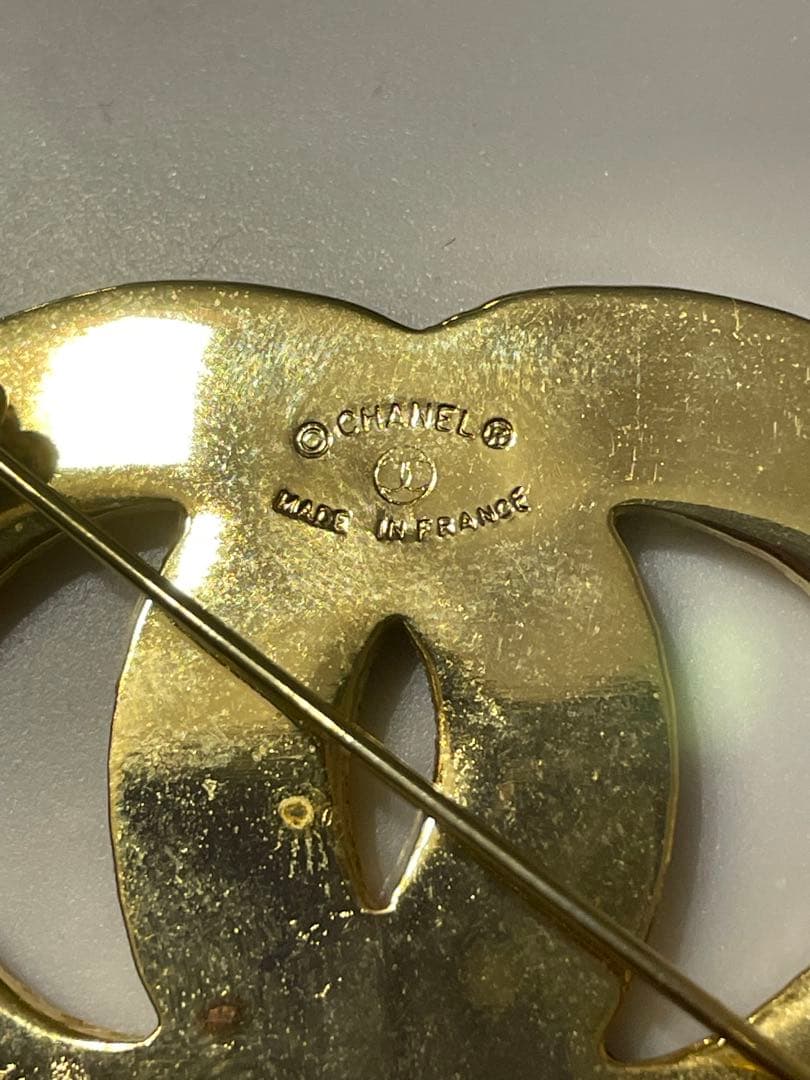 ★【希少】CHANEL ヴィンテージ　ブローチ　ラインストーン　ゴールド★